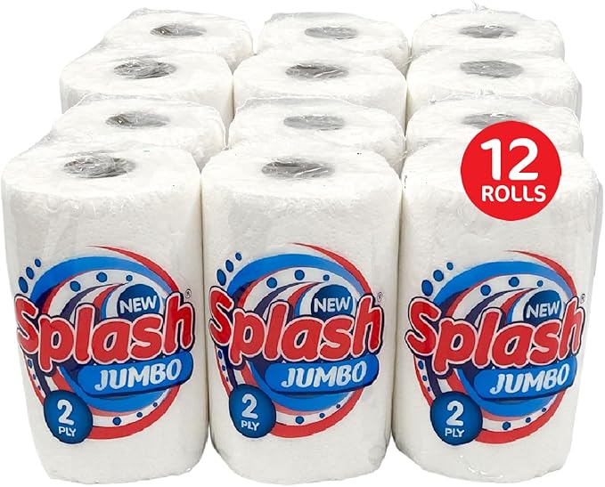 12 x Splash Jumbo 2ply Kitchen Roll, Multipurpose White Towel Paper - Premium Quality Tissue Online - Product Image 12 x Splash Jumbo 2ply Kitchen Roll, Multipurpose White Towel Paper - Premium Quality Tissue Online - Product Image